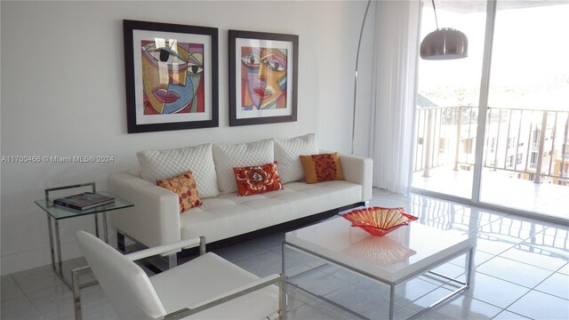 living room featuring tile patterned flooring