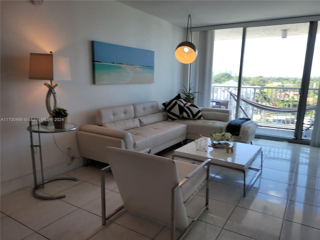 view of tiled living room