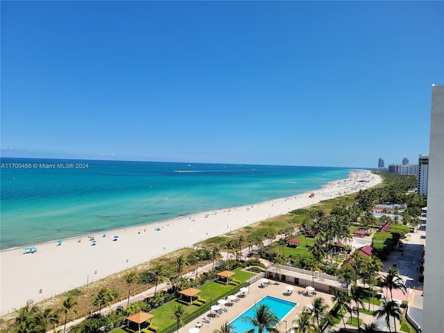 property view of water with a beach view