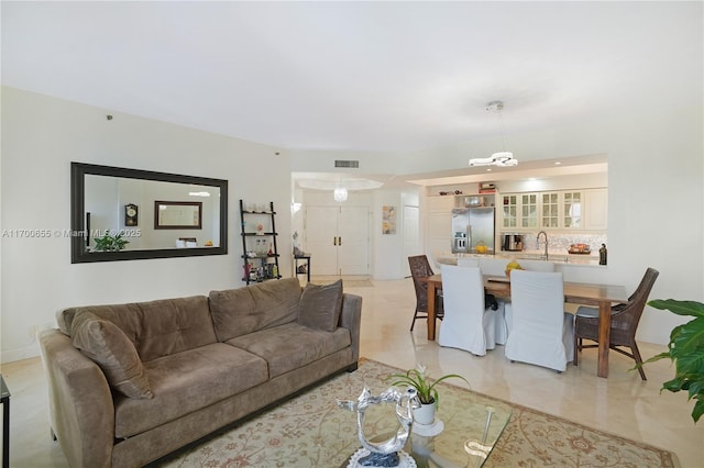 living room with sink