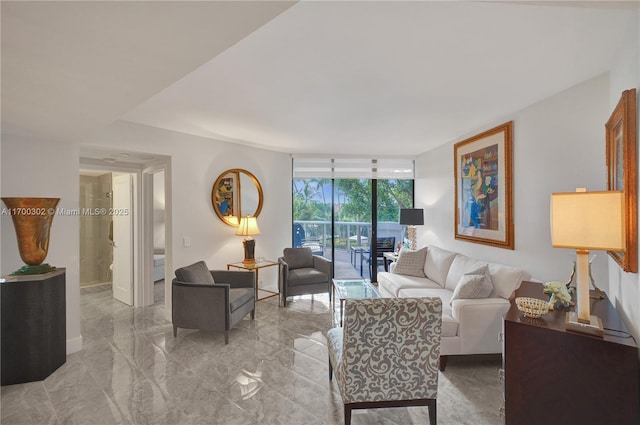 living room with expansive windows