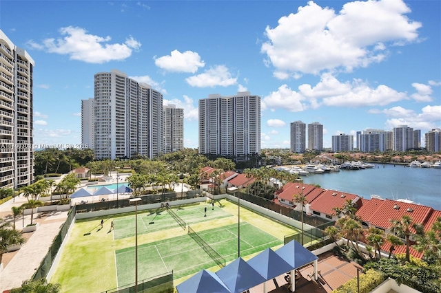 aerial view with a water view