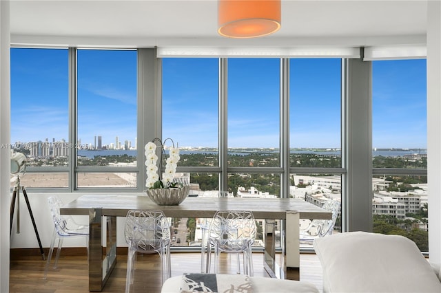 sunroom featuring a view of city