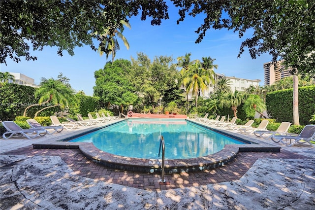 view of swimming pool with a patio area