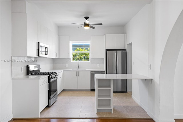 kitchen with backsplash, sink, white cabinets, and stainless steel appliances