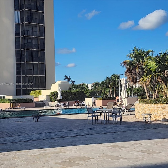 view of swimming pool with a patio