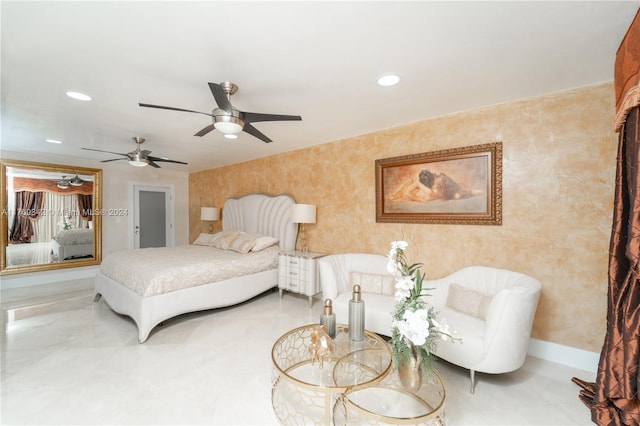 bedroom featuring ceiling fan