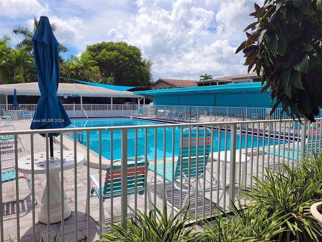 view of swimming pool with a patio