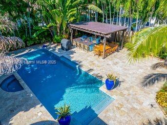 view of pool featuring a patio area and exterior bar