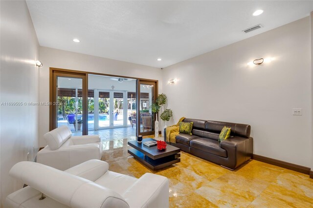 living room featuring french doors