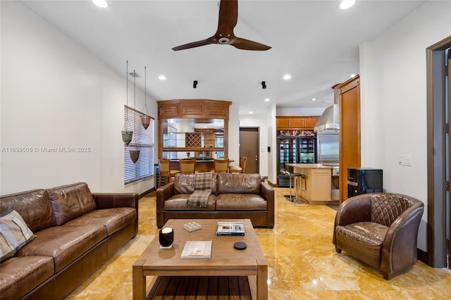 living room featuring ceiling fan