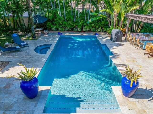 view of pool featuring an outdoor bar and a patio area