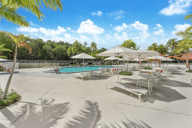 view of swimming pool featuring a patio