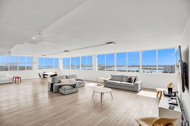 living room with light hardwood / wood-style flooring