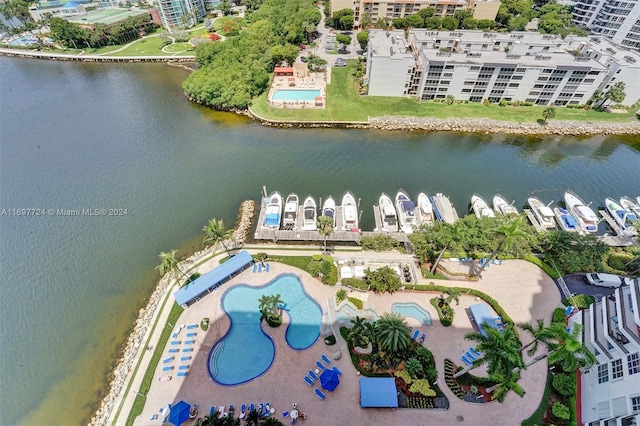 bird's eye view featuring a water view