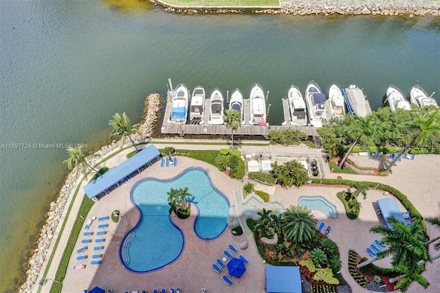 bird's eye view featuring a water view