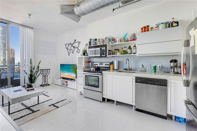 kitchen featuring white cabinetry, decorative backsplash, sink, and stainless steel appliances