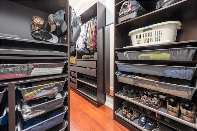 walk in closet featuring wood-type flooring