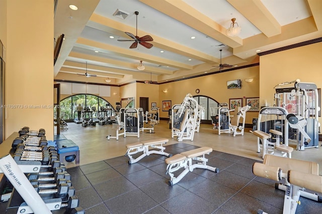 gym featuring ceiling fan