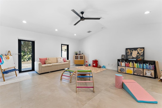 living room with ceiling fan