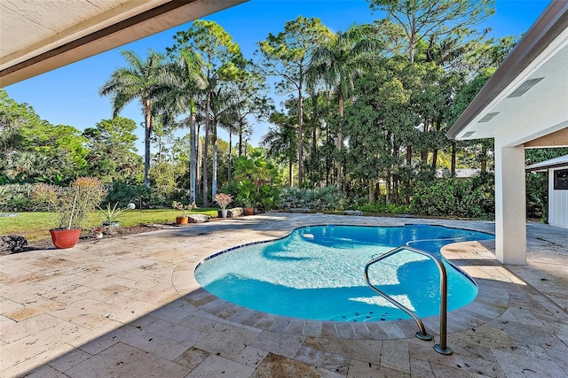 view of swimming pool featuring a patio