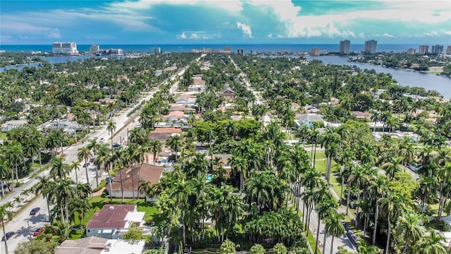 aerial view featuring a water view