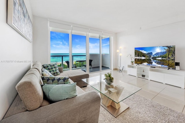 living room featuring light tile patterned floors