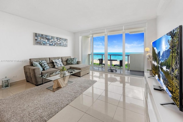 living room featuring light tile patterned floors