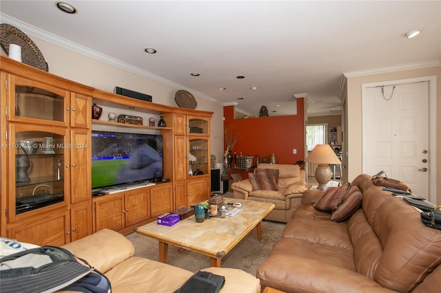 living room featuring ornamental molding