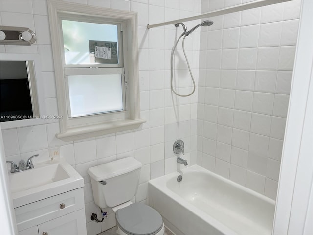 1428 SW 20th St, Miami, FL 33145 - full bath with tile walls, vanity, bathtub / shower combination, and decorative backsplash