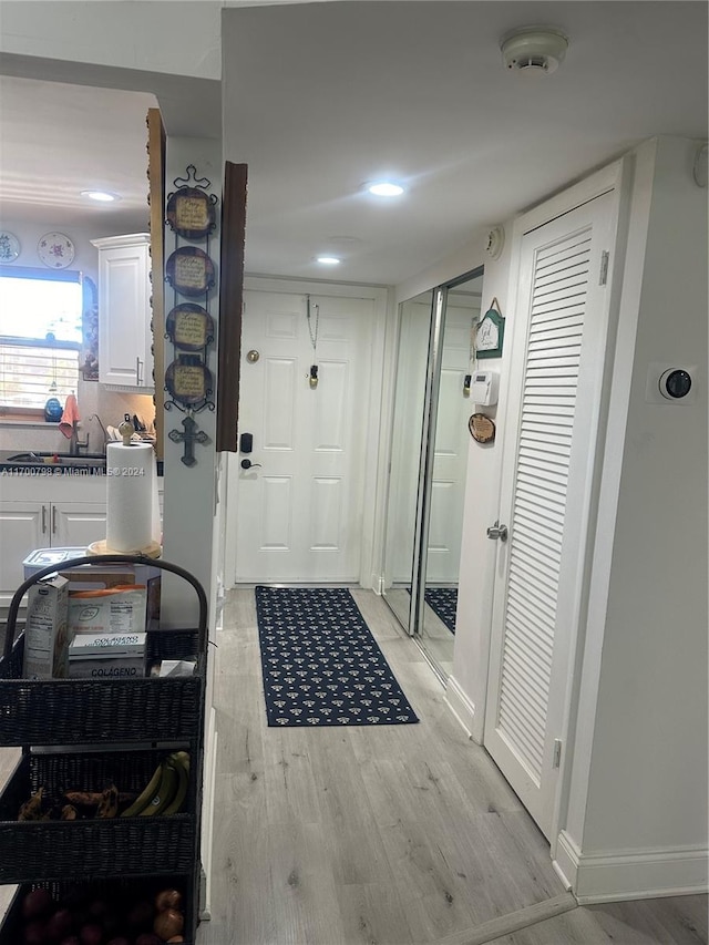 interior space featuring light hardwood / wood-style flooring and sink