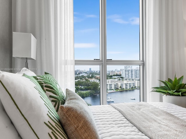 bedroom with a water view