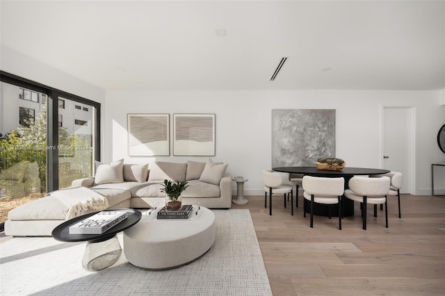 living room with light wood-type flooring