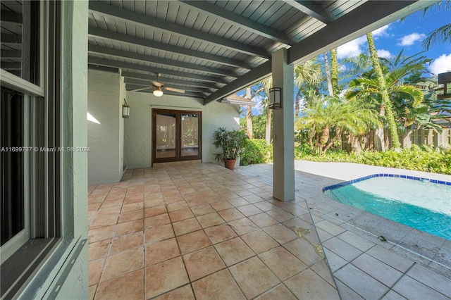 view of patio / terrace with french doors and ceiling fan