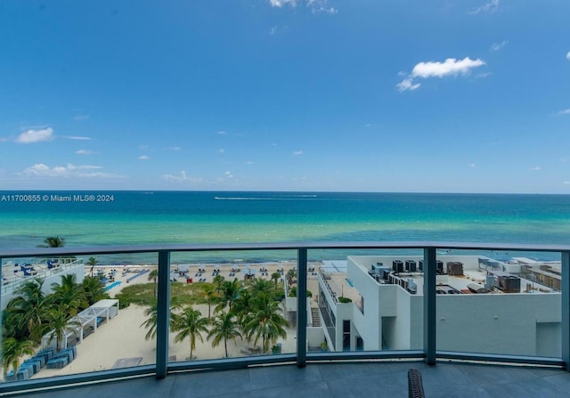 view of water feature with a beach view