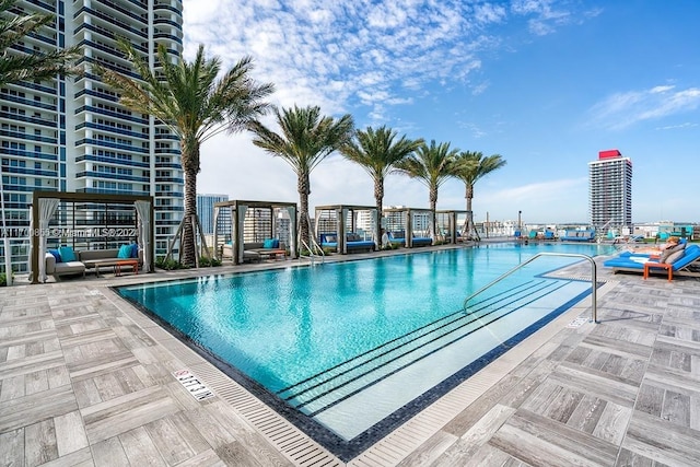 view of pool featuring a patio area