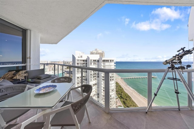 view of water feature with a beach view