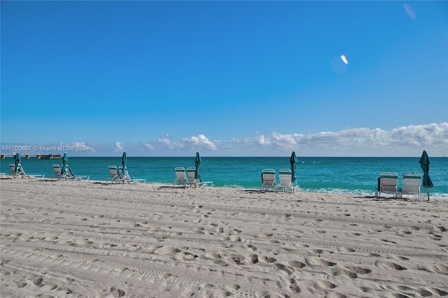 view of water feature with a view of the beach