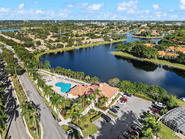 aerial view with a water view