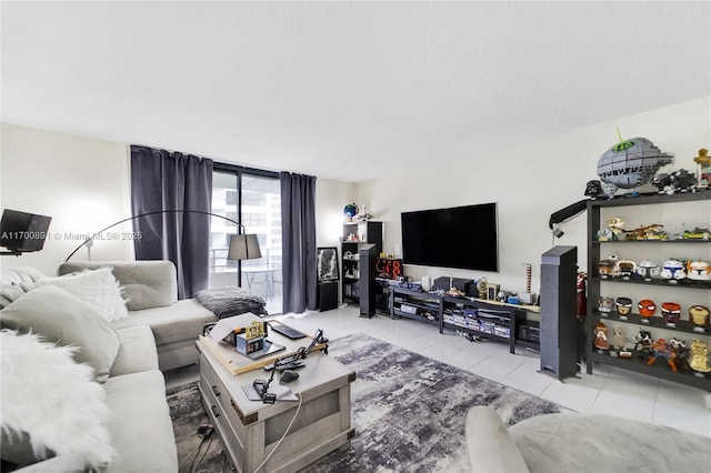 living area featuring tile patterned floors