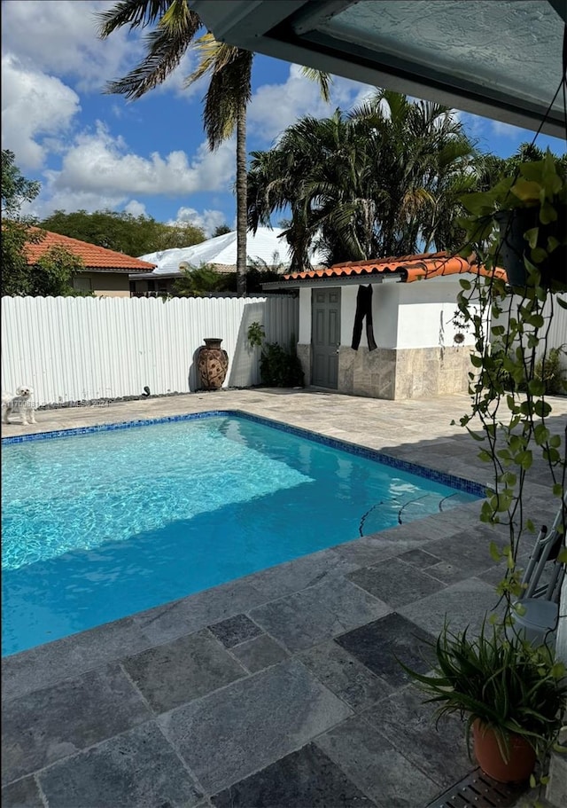 view of swimming pool featuring a patio