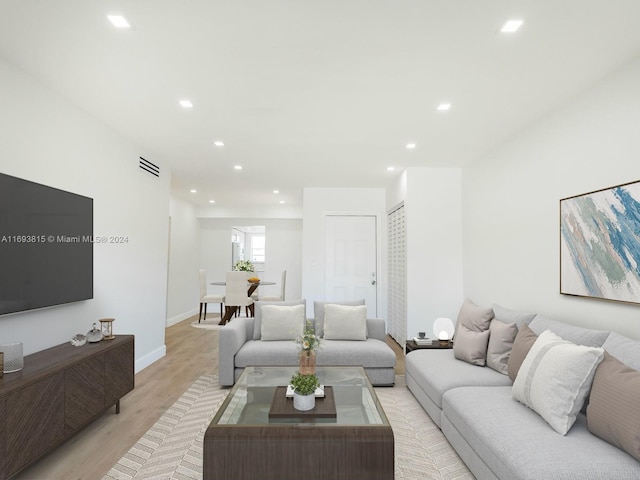 living room with light wood-type flooring