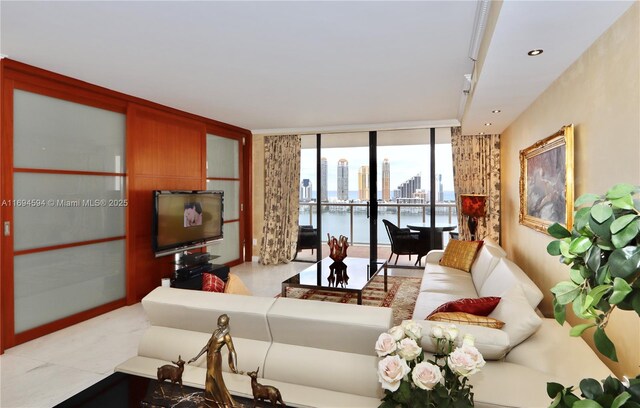 living room featuring floor to ceiling windows