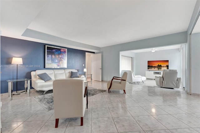 living room with light tile patterned flooring