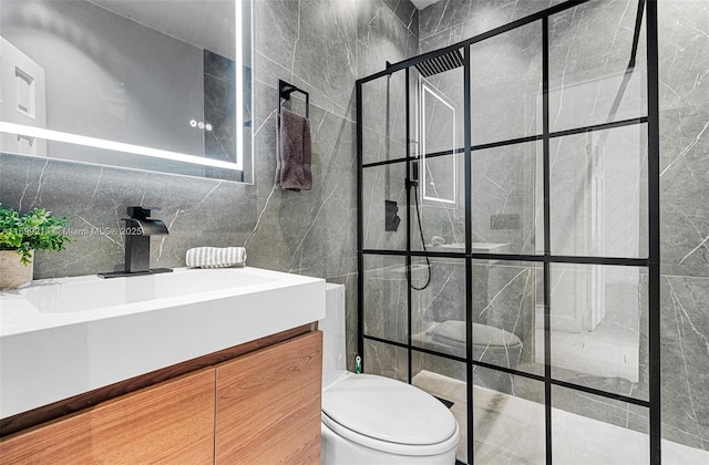 13751 NE 1st Ave, Miami, FL 33161 - bathroom featuring tile walls, a shower stall, and vanity