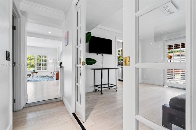 13751 NE 1st Ave, Miami, FL 33161 - corridor with crown molding, wood finished floors, and recessed lighting