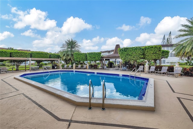 view of pool featuring a patio