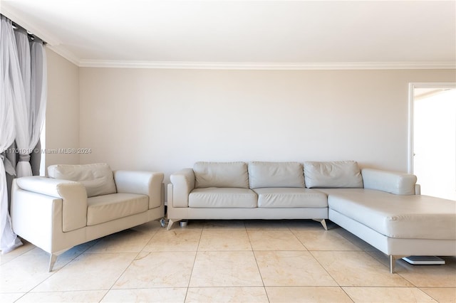 living room with crown molding