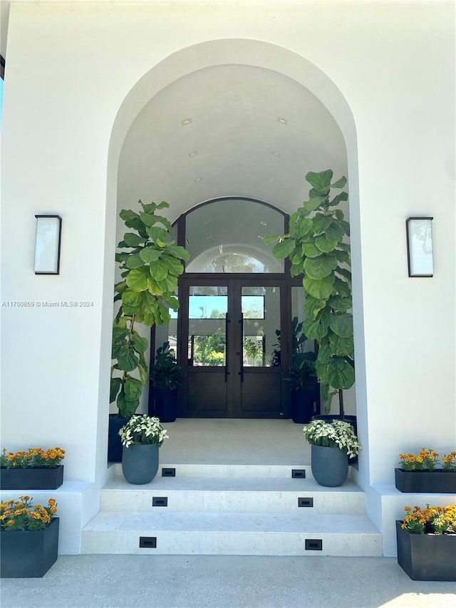 doorway to property featuring french doors