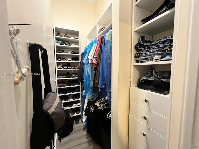 walk in closet featuring wood-type flooring